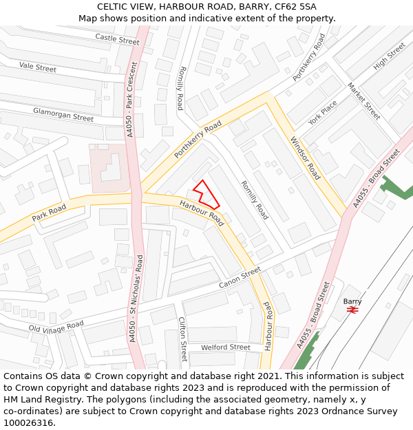 CELTIC VIEW, HARBOUR ROAD, BARRY, CF62 5SA: Location map and indicative extent of plot