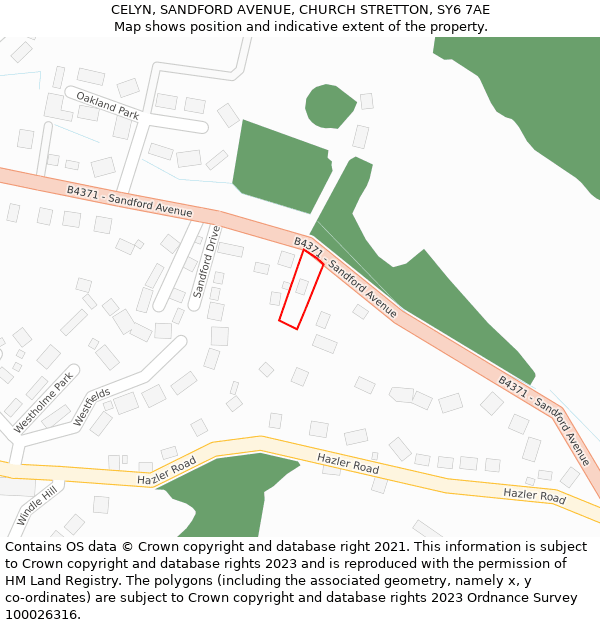 CELYN, SANDFORD AVENUE, CHURCH STRETTON, SY6 7AE: Location map and indicative extent of plot
