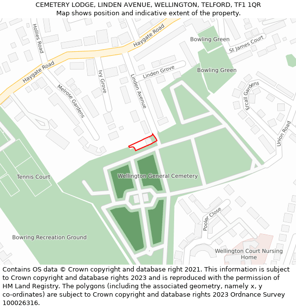 CEMETERY LODGE, LINDEN AVENUE, WELLINGTON, TELFORD, TF1 1QR: Location map and indicative extent of plot