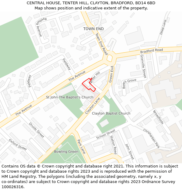 CENTRAL HOUSE, TENTER HILL, CLAYTON, BRADFORD, BD14 6BD: Location map and indicative extent of plot