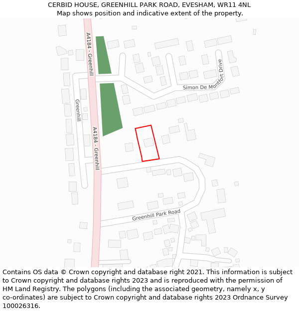 CERBID HOUSE, GREENHILL PARK ROAD, EVESHAM, WR11 4NL: Location map and indicative extent of plot