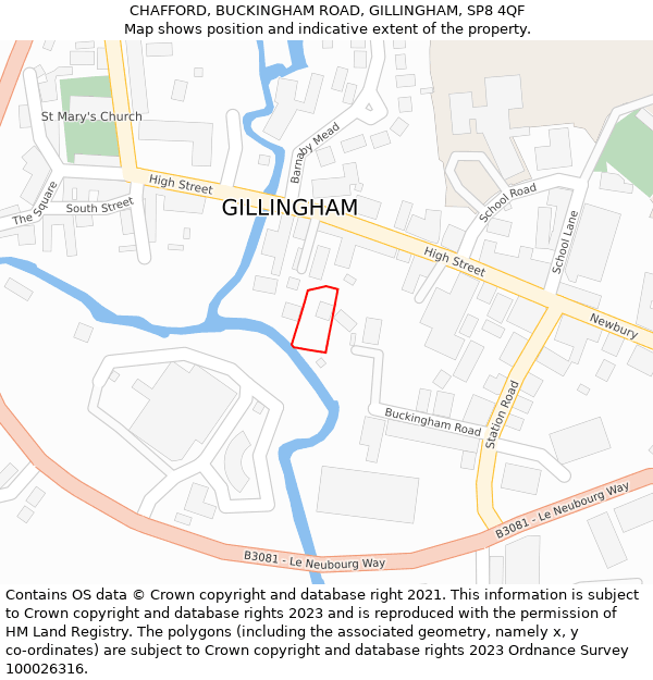 CHAFFORD, BUCKINGHAM ROAD, GILLINGHAM, SP8 4QF: Location map and indicative extent of plot