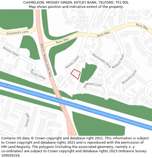 CHAMELEON, MOSSEY GREEN, KETLEY BANK, TELFORD, TF2 0DL: Location map and indicative extent of plot