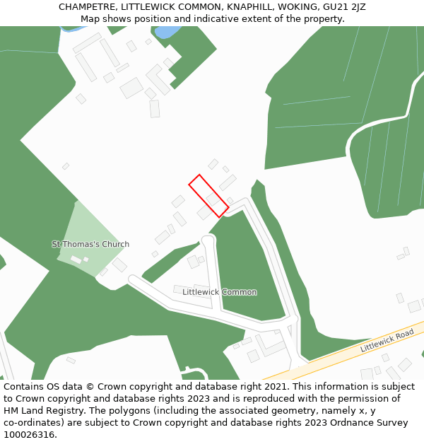 CHAMPETRE, LITTLEWICK COMMON, KNAPHILL, WOKING, GU21 2JZ: Location map and indicative extent of plot