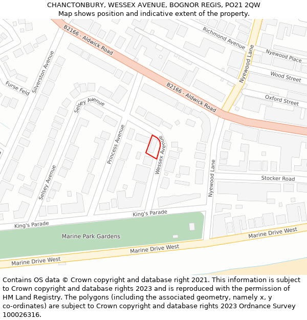 CHANCTONBURY, WESSEX AVENUE, BOGNOR REGIS, PO21 2QW: Location map and indicative extent of plot