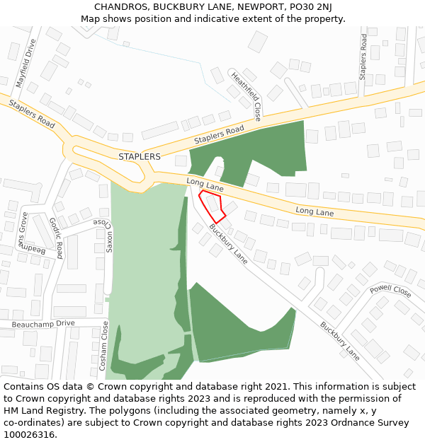 CHANDROS, BUCKBURY LANE, NEWPORT, PO30 2NJ: Location map and indicative extent of plot