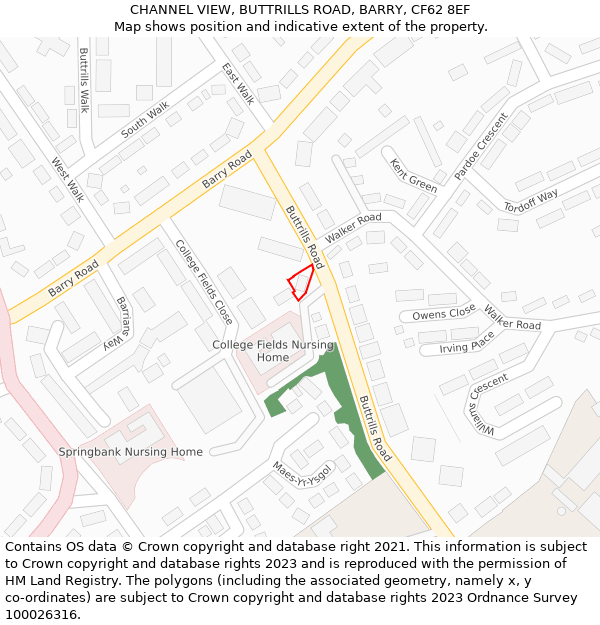 CHANNEL VIEW, BUTTRILLS ROAD, BARRY, CF62 8EF: Location map and indicative extent of plot