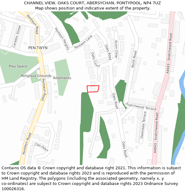 CHANNEL VIEW, OAKS COURT, ABERSYCHAN, PONTYPOOL, NP4 7UZ: Location map and indicative extent of plot