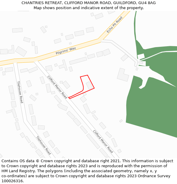 CHANTRIES RETREAT, CLIFFORD MANOR ROAD, GUILDFORD, GU4 8AG: Location map and indicative extent of plot