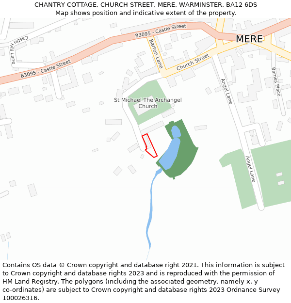 CHANTRY COTTAGE, CHURCH STREET, MERE, WARMINSTER, BA12 6DS: Location map and indicative extent of plot