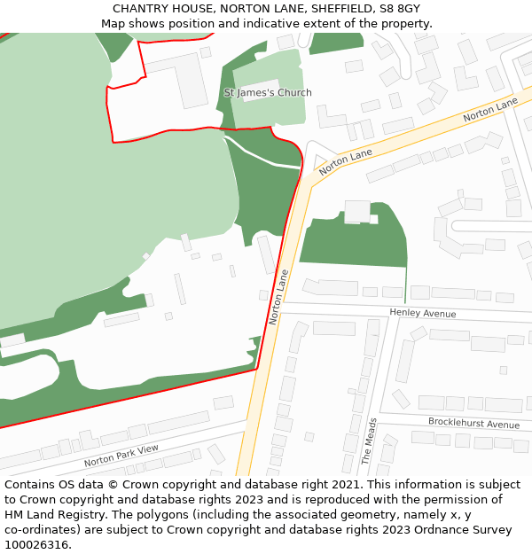 CHANTRY HOUSE, NORTON LANE, SHEFFIELD, S8 8GY: Location map and indicative extent of plot