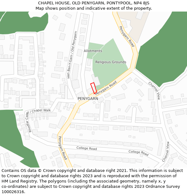 CHAPEL HOUSE, OLD PENYGARN, PONTYPOOL, NP4 8JS: Location map and indicative extent of plot