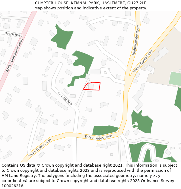 CHAPTER HOUSE, KEMNAL PARK, HASLEMERE, GU27 2LF: Location map and indicative extent of plot