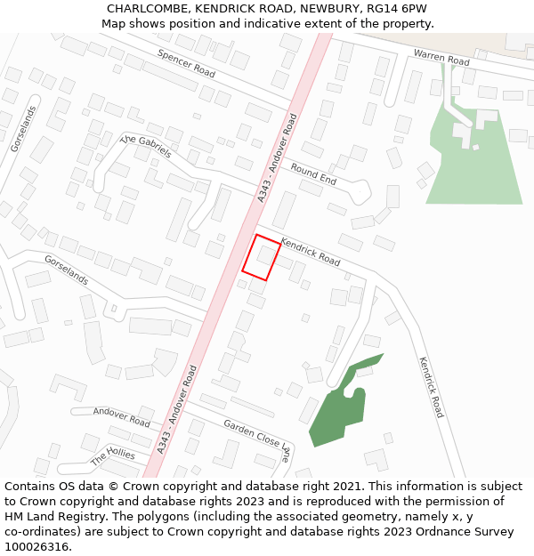 CHARLCOMBE, KENDRICK ROAD, NEWBURY, RG14 6PW: Location map and indicative extent of plot