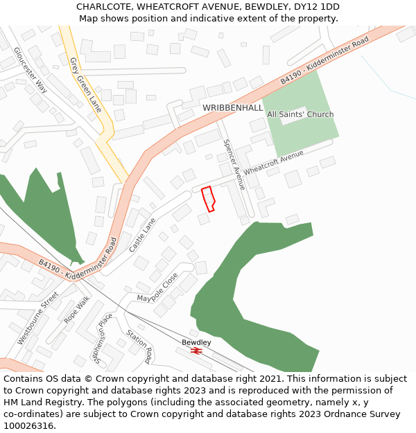 CHARLCOTE, WHEATCROFT AVENUE, BEWDLEY, DY12 1DD: Location map and indicative extent of plot