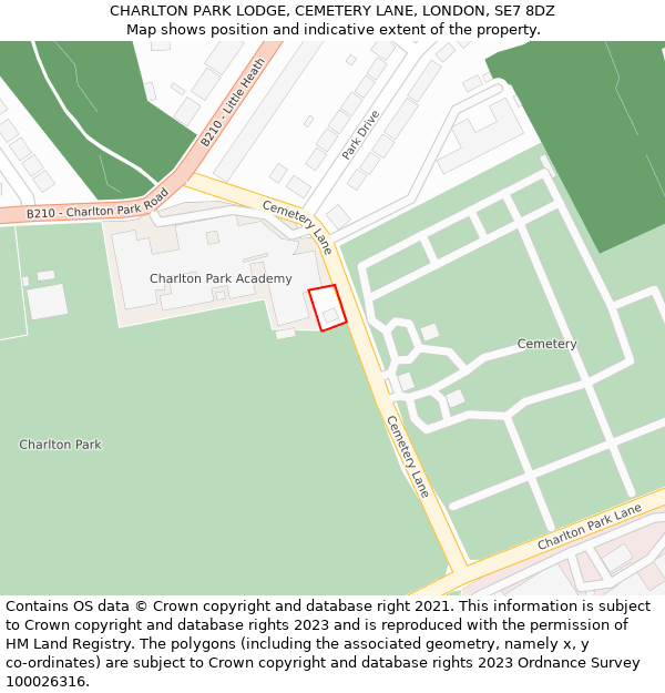 CHARLTON PARK LODGE, CEMETERY LANE, LONDON, SE7 8DZ: Location map and indicative extent of plot