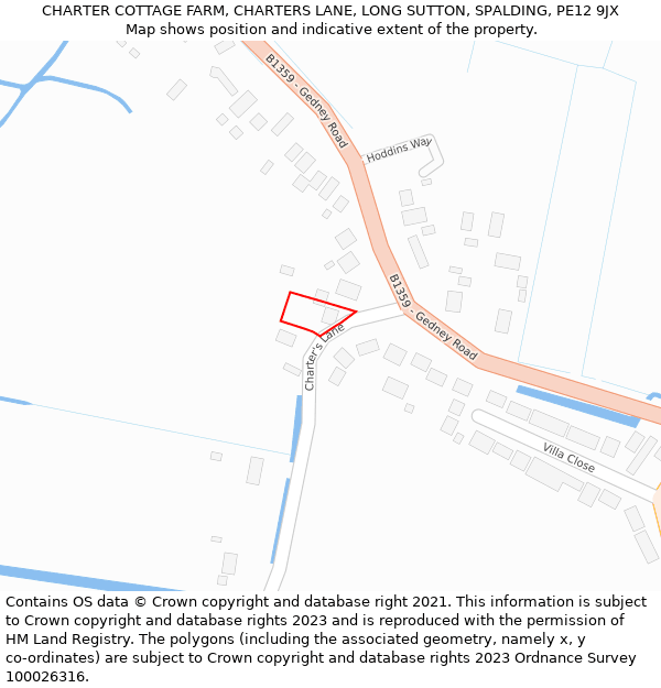 CHARTER COTTAGE FARM, CHARTERS LANE, LONG SUTTON, SPALDING, PE12 9JX: Location map and indicative extent of plot