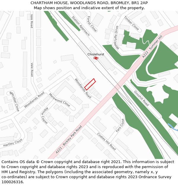 CHARTHAM HOUSE, WOODLANDS ROAD, BROMLEY, BR1 2AP: Location map and indicative extent of plot