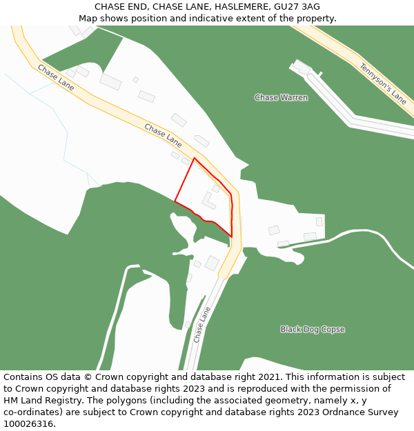 CHASE END, CHASE LANE, HASLEMERE, GU27 3AG: Location map and indicative extent of plot