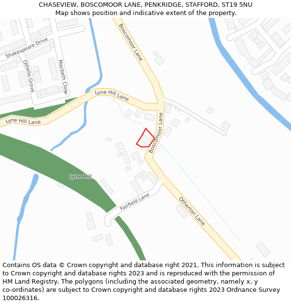 CHASEVIEW, BOSCOMOOR LANE, PENKRIDGE, STAFFORD, ST19 5NU: Location map and indicative extent of plot