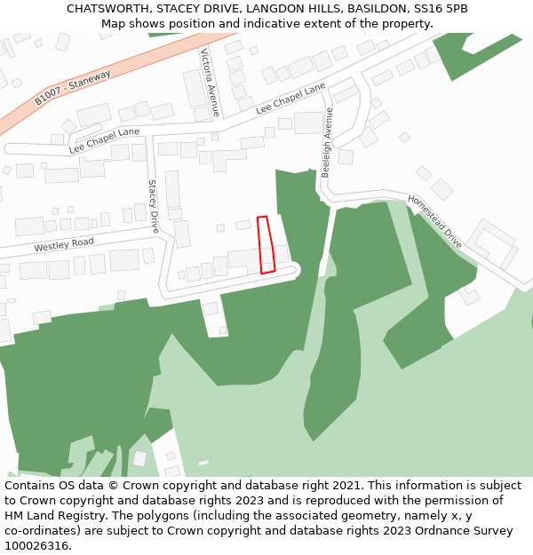 CHATSWORTH, STACEY DRIVE, LANGDON HILLS, BASILDON, SS16 5PB: Location map and indicative extent of plot