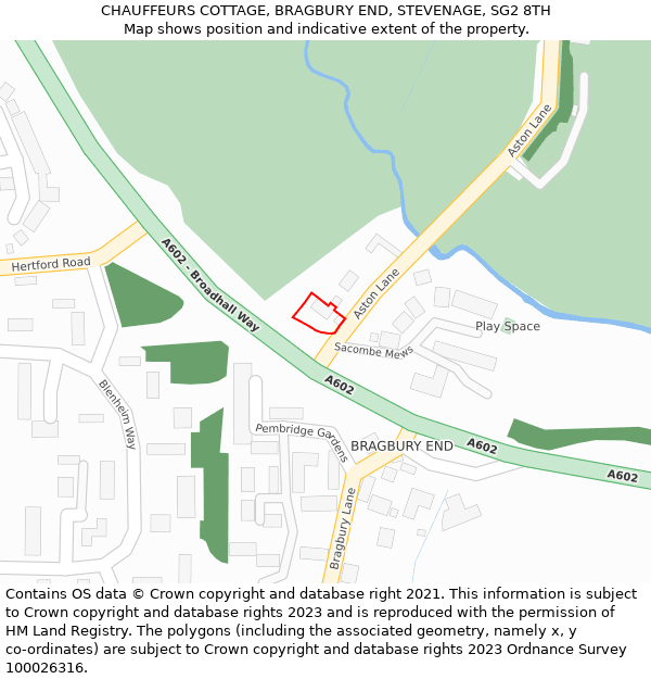 CHAUFFEURS COTTAGE, BRAGBURY END, STEVENAGE, SG2 8TH: Location map and indicative extent of plot