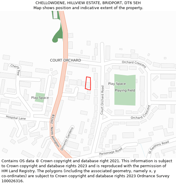 CHELLOWDENE, HILLVIEW ESTATE, BRIDPORT, DT6 5EH: Location map and indicative extent of plot