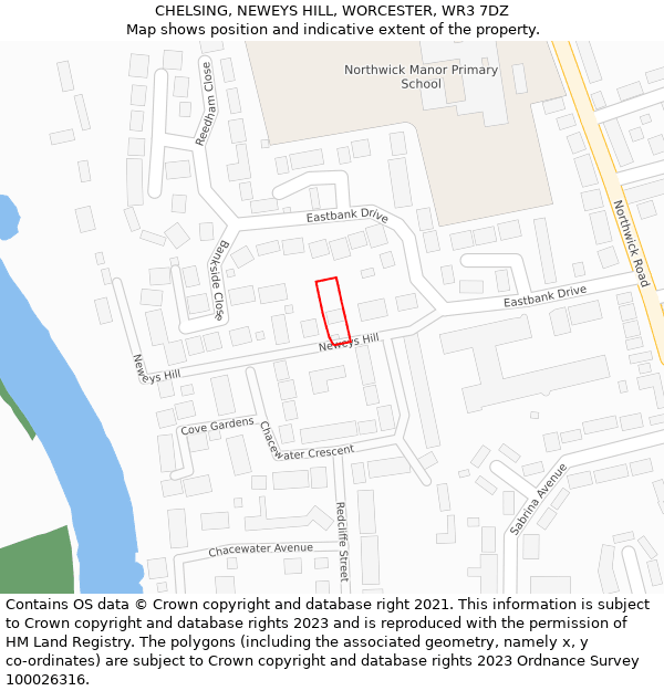 CHELSING, NEWEYS HILL, WORCESTER, WR3 7DZ: Location map and indicative extent of plot