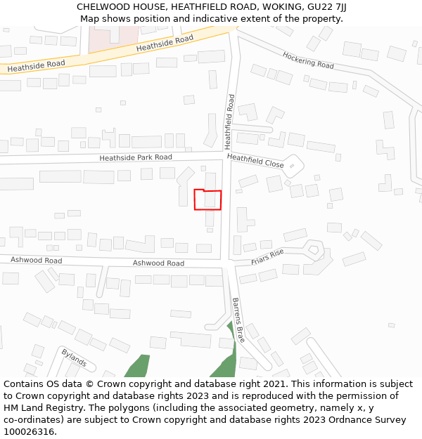 CHELWOOD HOUSE, HEATHFIELD ROAD, WOKING, GU22 7JJ: Location map and indicative extent of plot