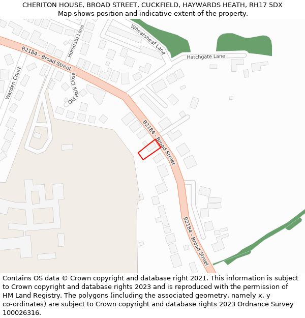 CHERITON HOUSE, BROAD STREET, CUCKFIELD, HAYWARDS HEATH, RH17 5DX: Location map and indicative extent of plot