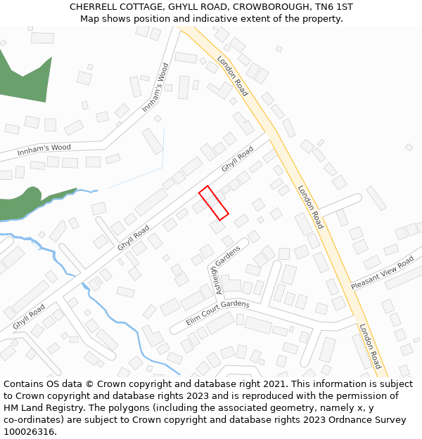 CHERRELL COTTAGE, GHYLL ROAD, CROWBOROUGH, TN6 1ST: Location map and indicative extent of plot