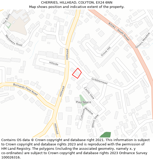 CHERRIES, HILLHEAD, COLYTON, EX24 6NN: Location map and indicative extent of plot