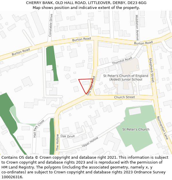 CHERRY BANK, OLD HALL ROAD, LITTLEOVER, DERBY, DE23 6GG: Location map and indicative extent of plot