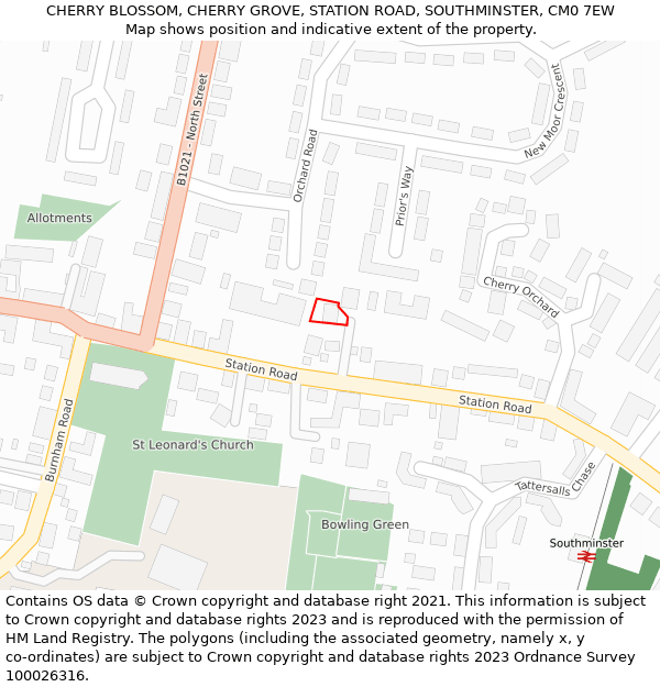 CHERRY BLOSSOM, CHERRY GROVE, STATION ROAD, SOUTHMINSTER, CM0 7EW: Location map and indicative extent of plot