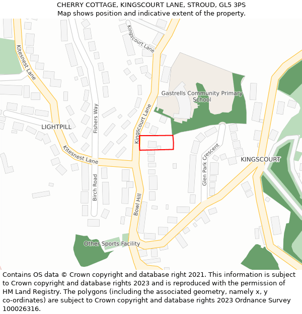 CHERRY COTTAGE, KINGSCOURT LANE, STROUD, GL5 3PS: Location map and indicative extent of plot