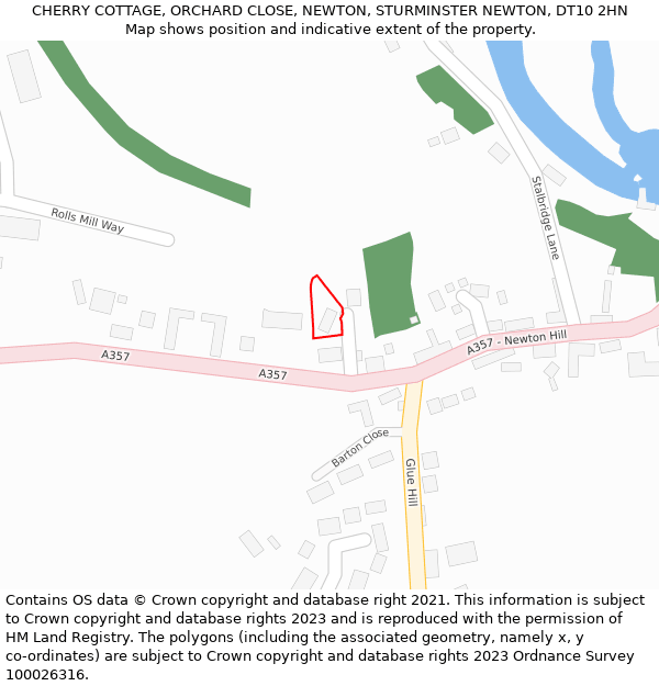 CHERRY COTTAGE, ORCHARD CLOSE, NEWTON, STURMINSTER NEWTON, DT10 2HN: Location map and indicative extent of plot