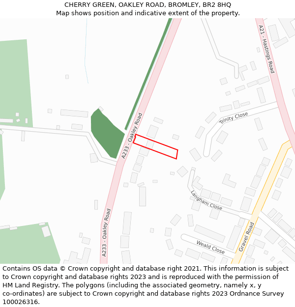CHERRY GREEN, OAKLEY ROAD, BROMLEY, BR2 8HQ: Location map and indicative extent of plot