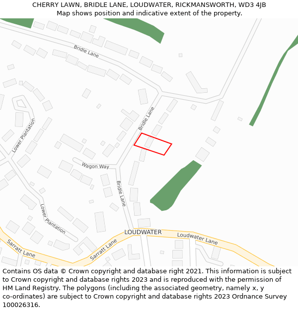 CHERRY LAWN, BRIDLE LANE, LOUDWATER, RICKMANSWORTH, WD3 4JB: Location map and indicative extent of plot