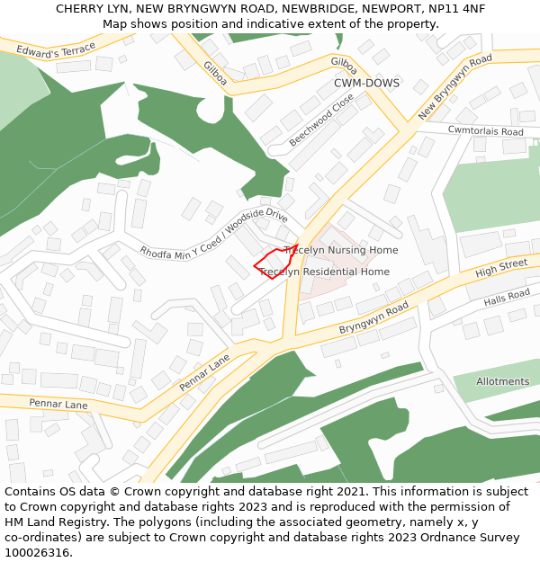 CHERRY LYN, NEW BRYNGWYN ROAD, NEWBRIDGE, NEWPORT, NP11 4NF: Location map and indicative extent of plot