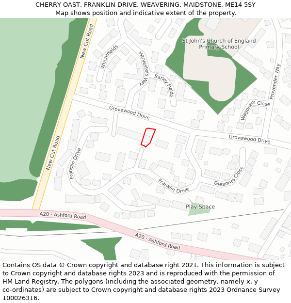 CHERRY OAST, FRANKLIN DRIVE, WEAVERING, MAIDSTONE, ME14 5SY: Location map and indicative extent of plot