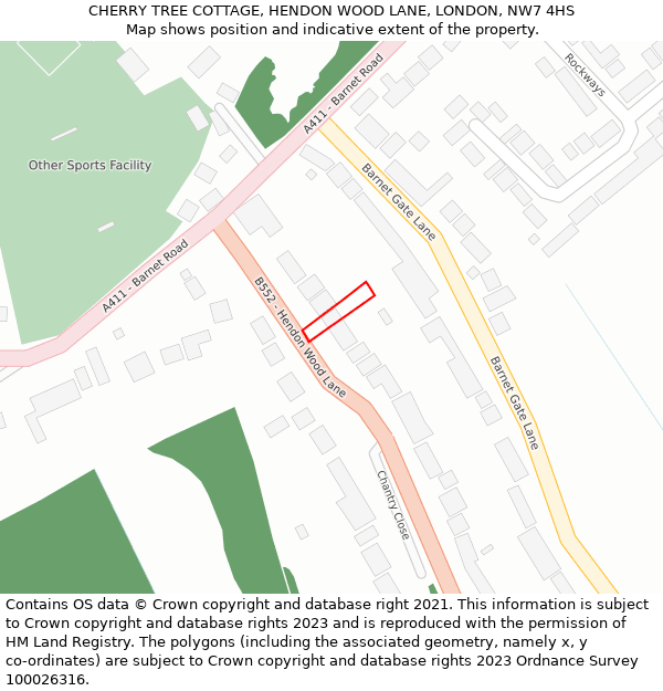 CHERRY TREE COTTAGE, HENDON WOOD LANE, LONDON, NW7 4HS: Location map and indicative extent of plot