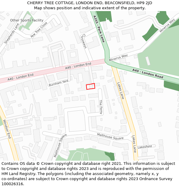 CHERRY TREE COTTAGE, LONDON END, BEACONSFIELD, HP9 2JD: Location map and indicative extent of plot