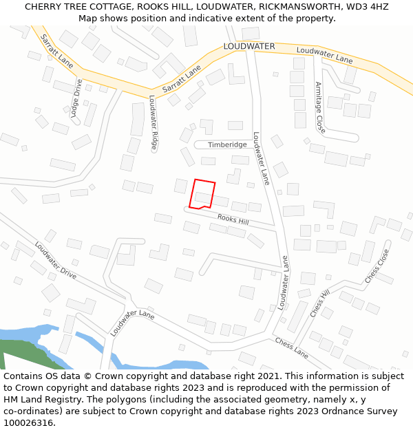 CHERRY TREE COTTAGE, ROOKS HILL, LOUDWATER, RICKMANSWORTH, WD3 4HZ: Location map and indicative extent of plot