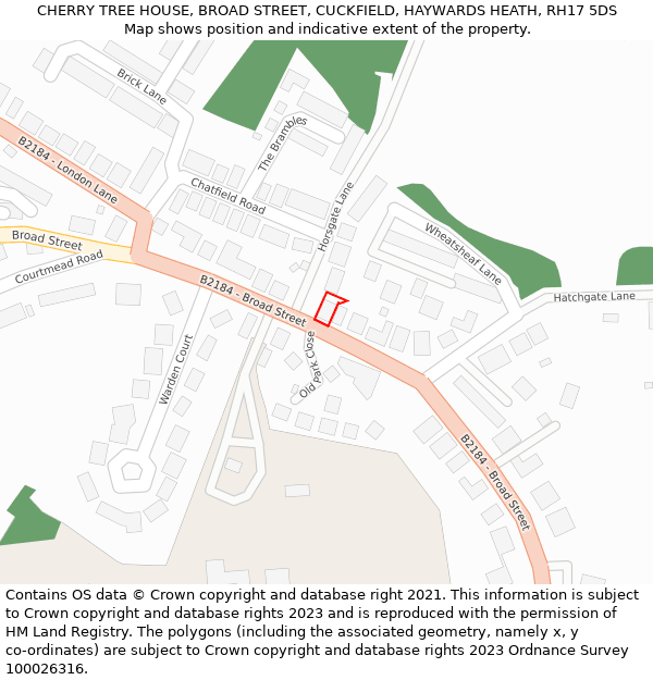 CHERRY TREE HOUSE, BROAD STREET, CUCKFIELD, HAYWARDS HEATH, RH17 5DS: Location map and indicative extent of plot