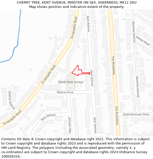 CHERRY TREE, KENT AVENUE, MINSTER ON SEA, SHEERNESS, ME12 2DU: Location map and indicative extent of plot