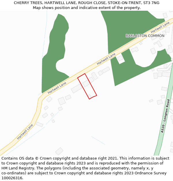 CHERRY TREES, HARTWELL LANE, ROUGH CLOSE, STOKE-ON-TRENT, ST3 7NG: Location map and indicative extent of plot