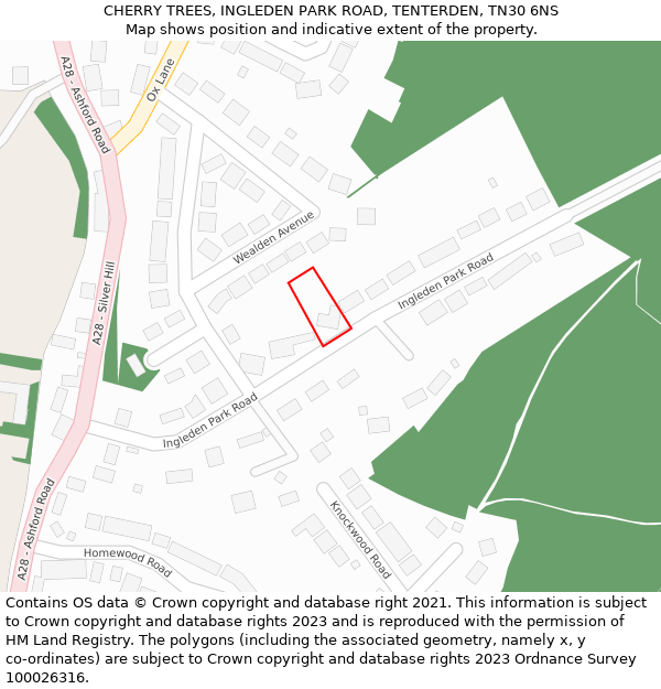 CHERRY TREES, INGLEDEN PARK ROAD, TENTERDEN, TN30 6NS: Location map and indicative extent of plot