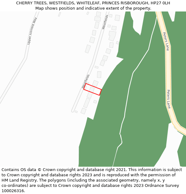 CHERRY TREES, WESTFIELDS, WHITELEAF, PRINCES RISBOROUGH, HP27 0LH: Location map and indicative extent of plot