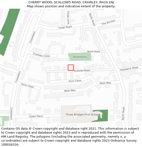 CHERRY WOOD, SCALLOWS ROAD, CRAWLEY, RH10 1NJ: Location map and indicative extent of plot