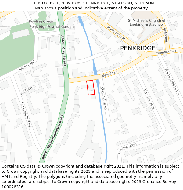 CHERRYCROFT, NEW ROAD, PENKRIDGE, STAFFORD, ST19 5DN: Location map and indicative extent of plot